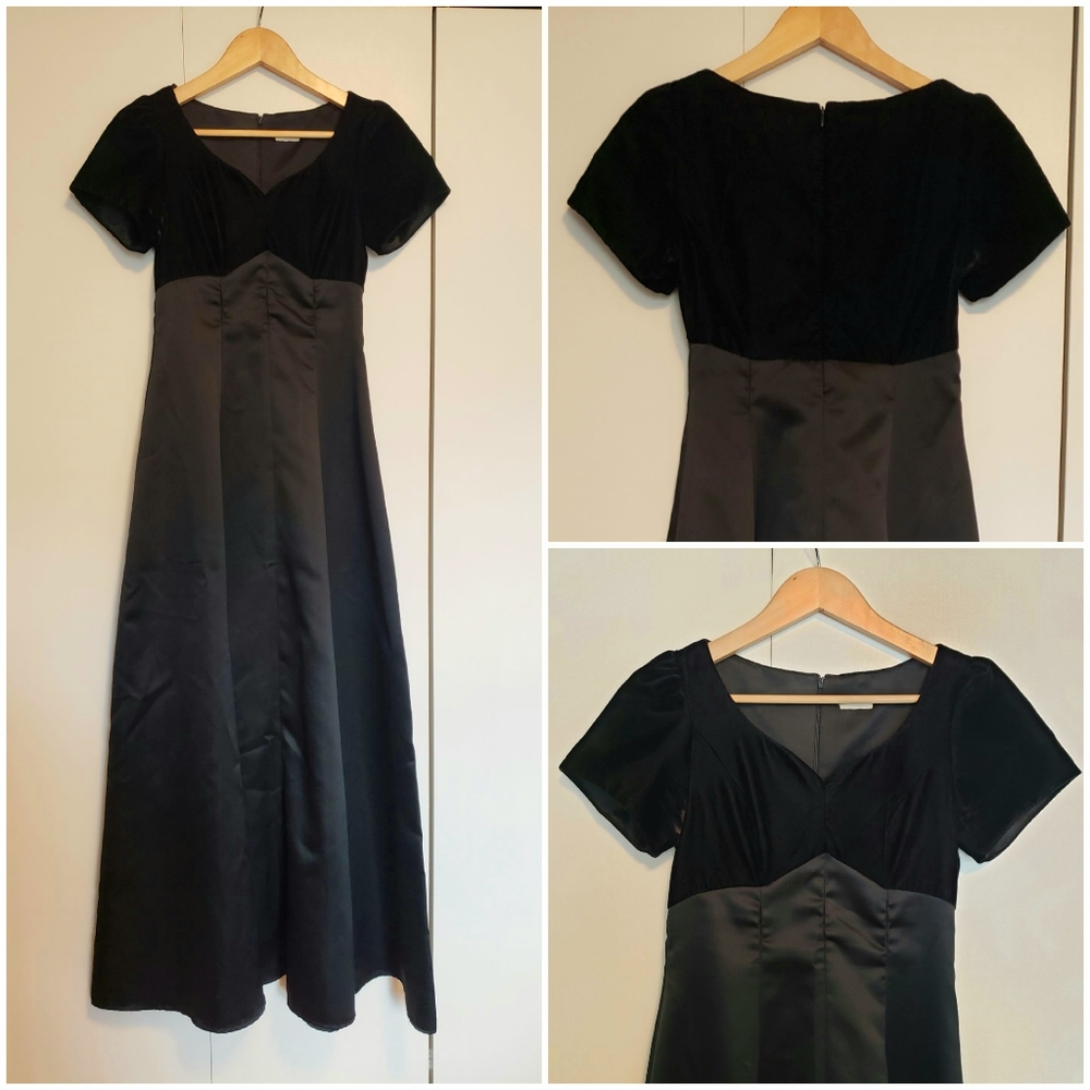 Black Satin & Velvet Full Length Dress